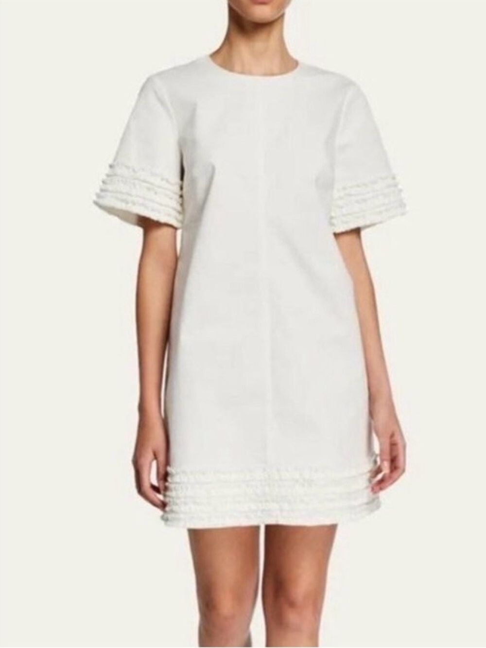 Cinq A Sept Ashton Military Twill Dress Women’s Sz 00 Ruffled Cream Luxury $695